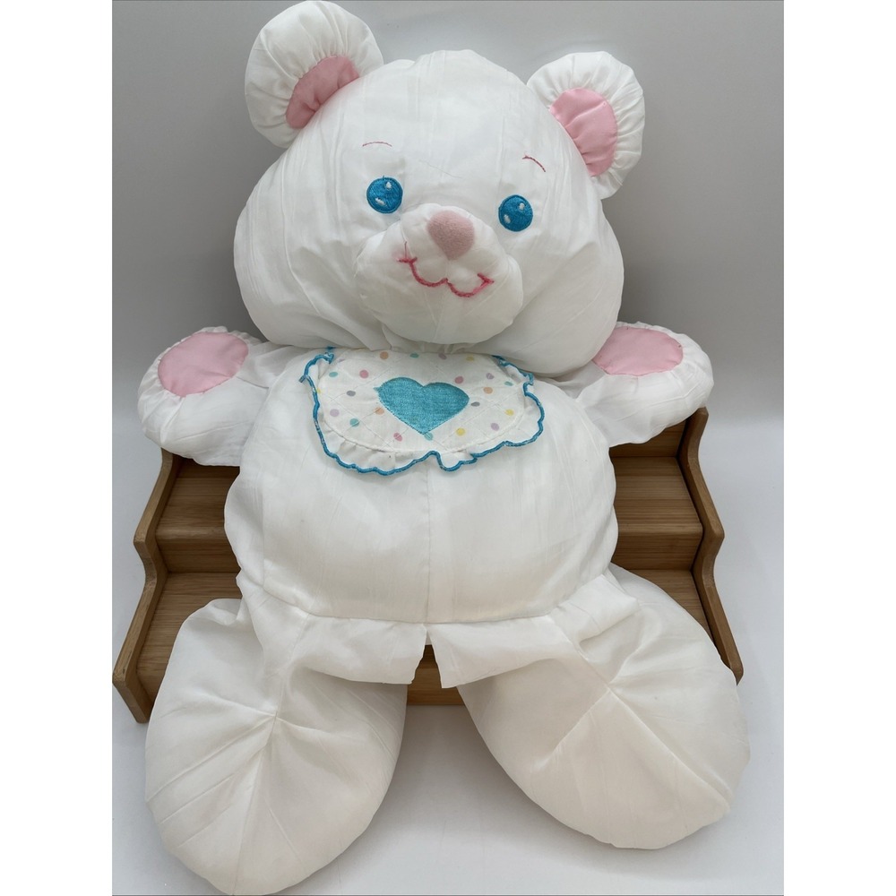 Vintage 1989 Fisher Price Puffalump White Bear Heart Bib Plush Vintage ‎ 18"